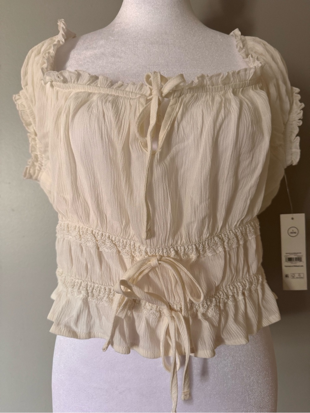 No Boundaries Cream Ruffle Peasant Blouse